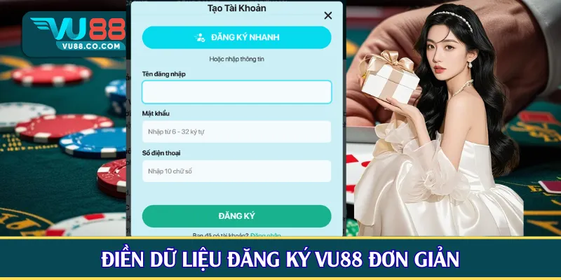 Điền dữ liệu đăng ký VU88 đơn giản